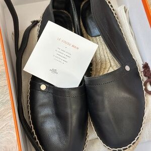 Hermès Málaga Nappa Leather Espadrilles — Women's Size 38 (Black)